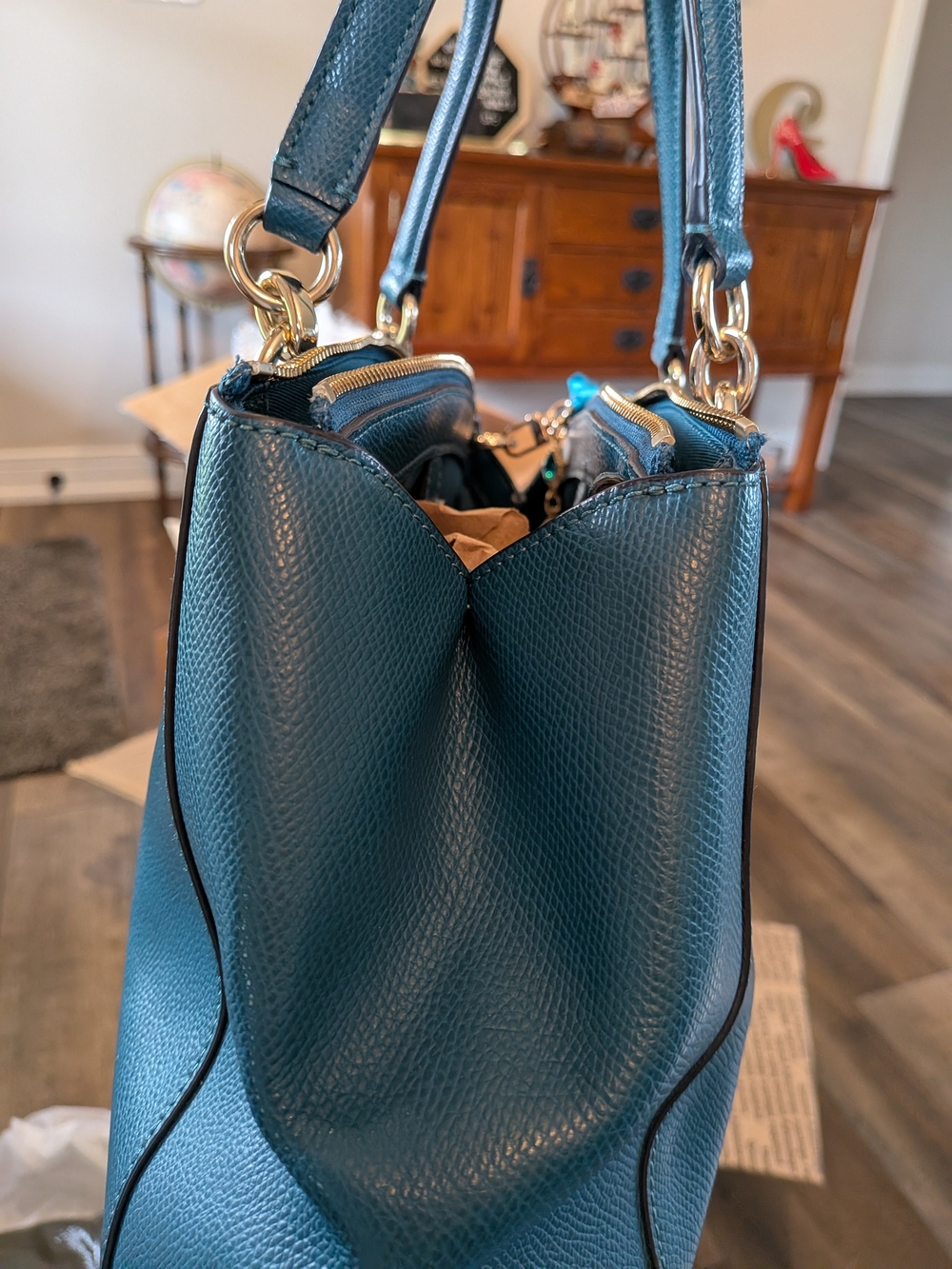 Coach Christie Carryall Small Dark Teal Pebbled Leather - Picture 8 of 12